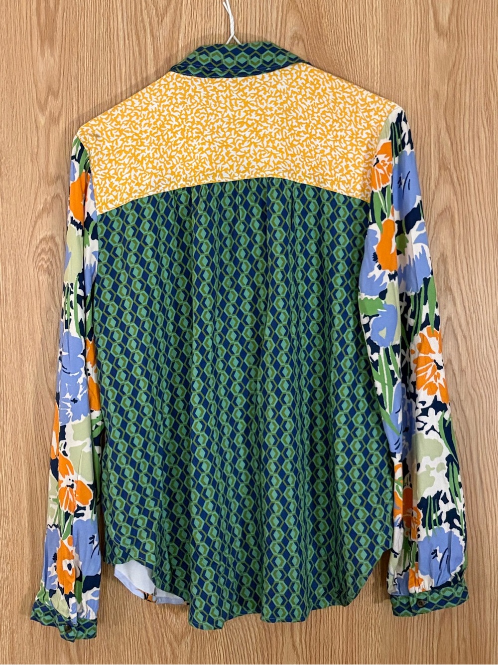 Maeve Anthropology Paz Button-Down Shirt with Mixed Print Patchwork Design - Picture 3 of 8